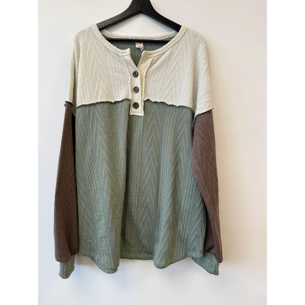 Vintage 7th Ray Sweater Womens Large Knit Button Pullover Patchwork Boho‎ Y2K